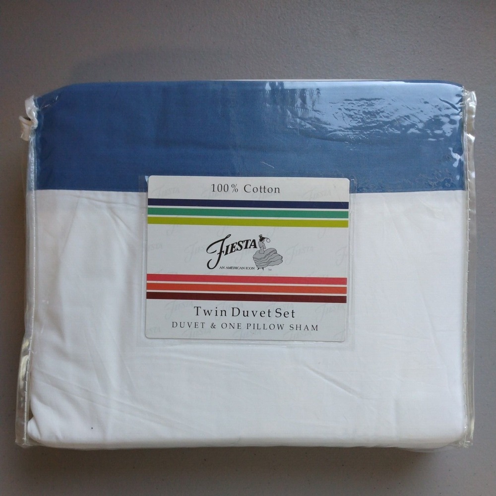 Fiesta Duvet Set Bedding TWIN White Blue Pillow Sham NEW 100% Cotton Yacht Coast